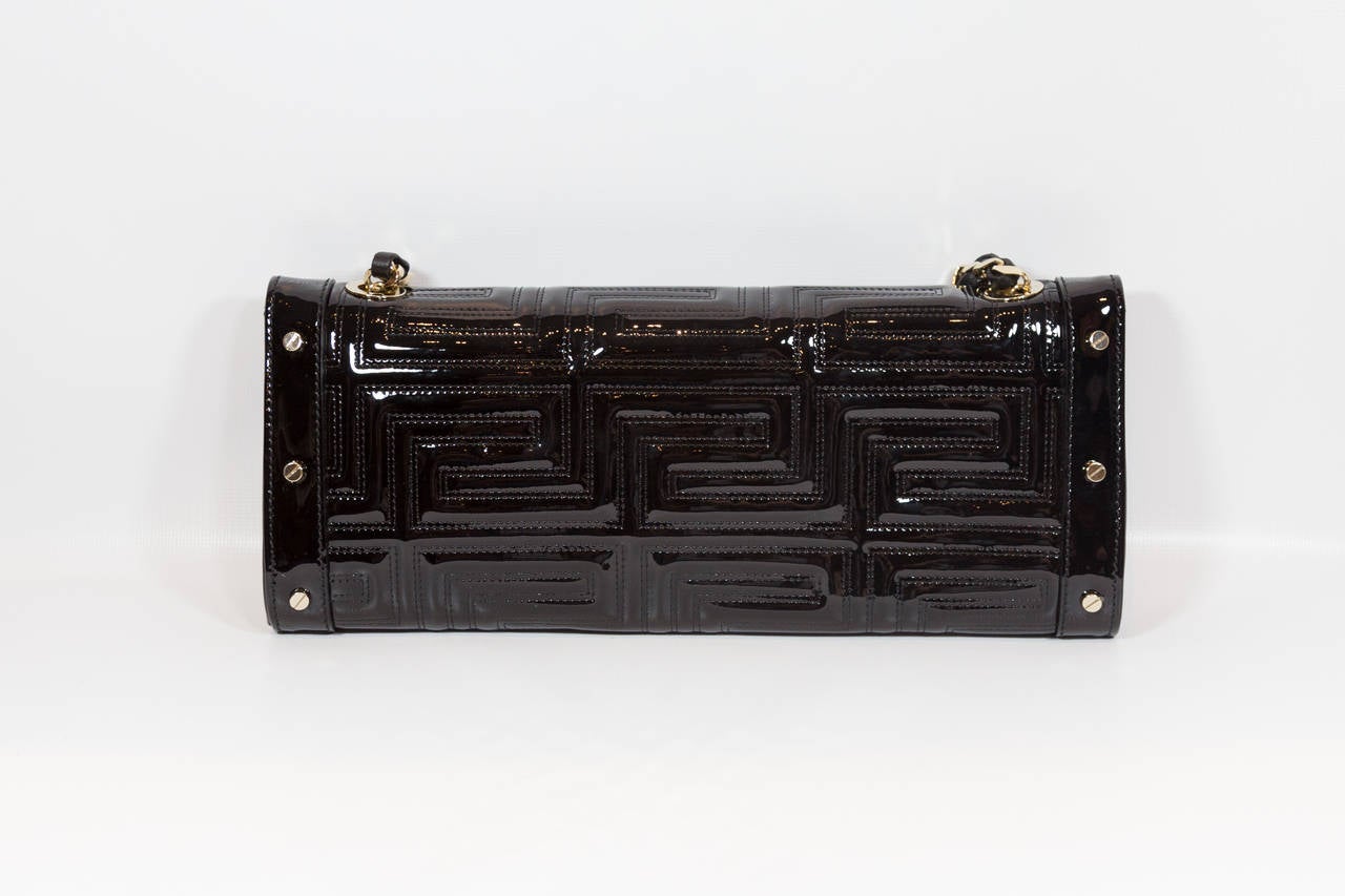 Gianni Versace Black Patent Leather Clutch In Excellent Condition In New York, NY