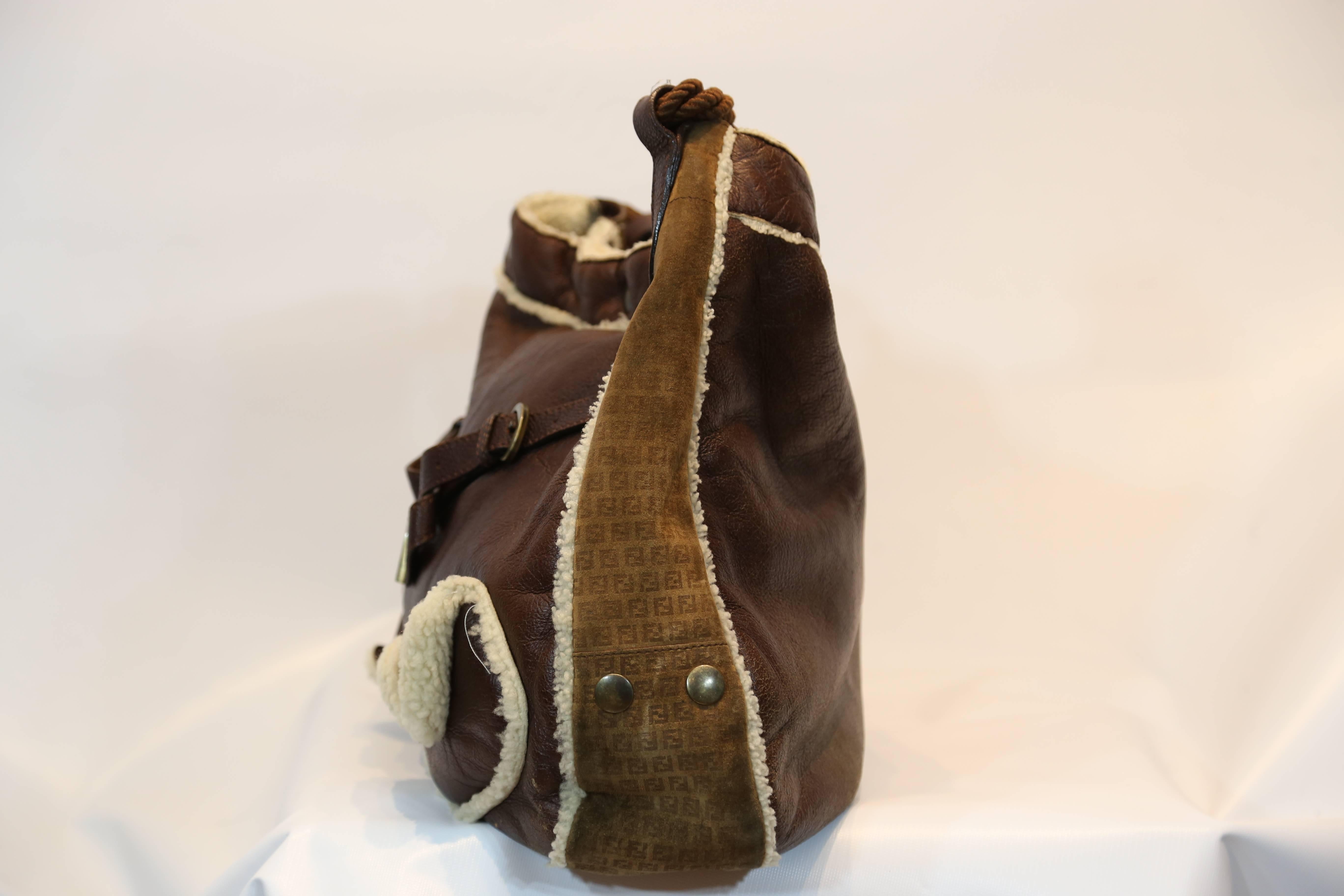 Fendi Brown Suede and Shearling Bag In Excellent Condition In New York, NY