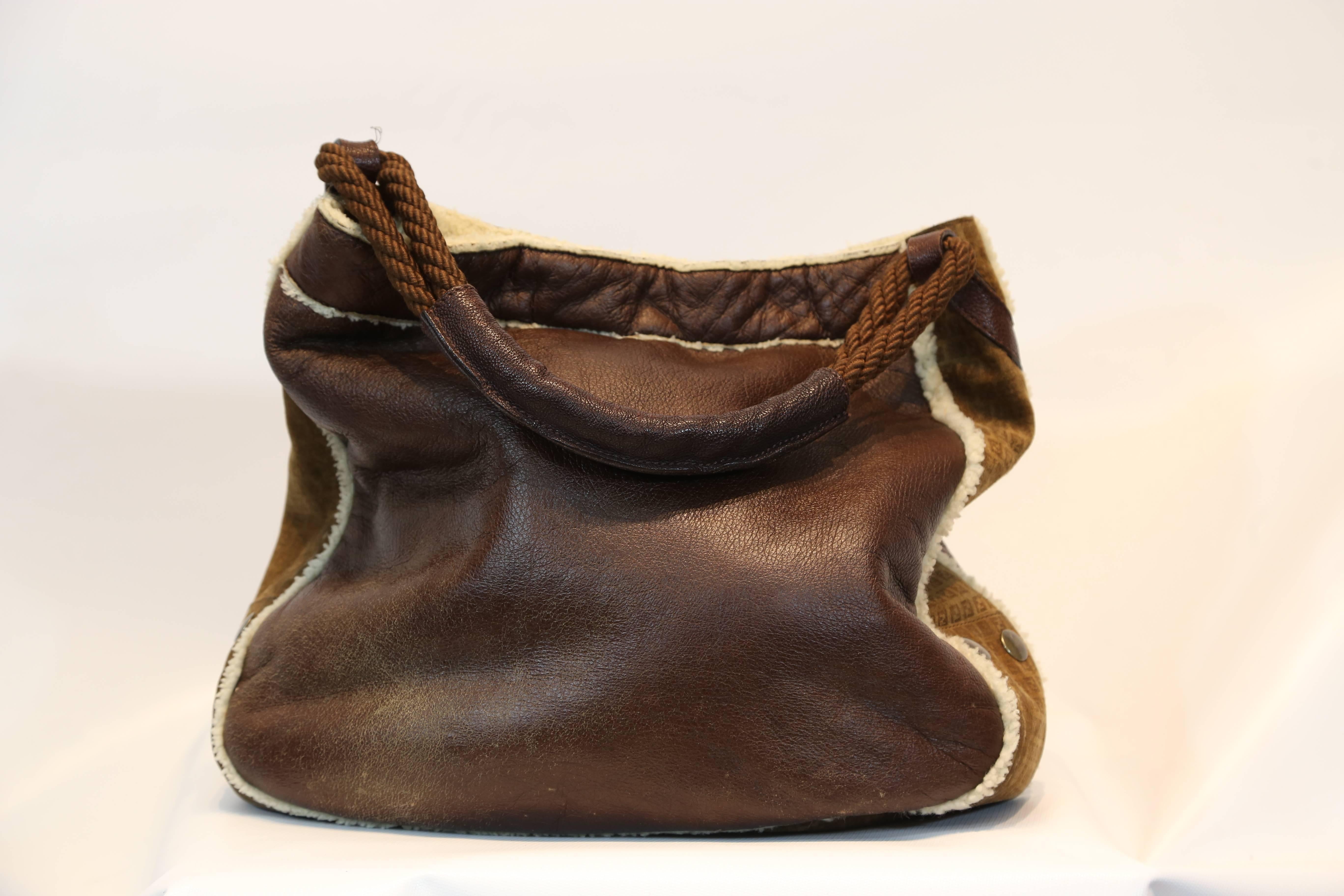 Women's Fendi Brown Suede and Shearling Bag