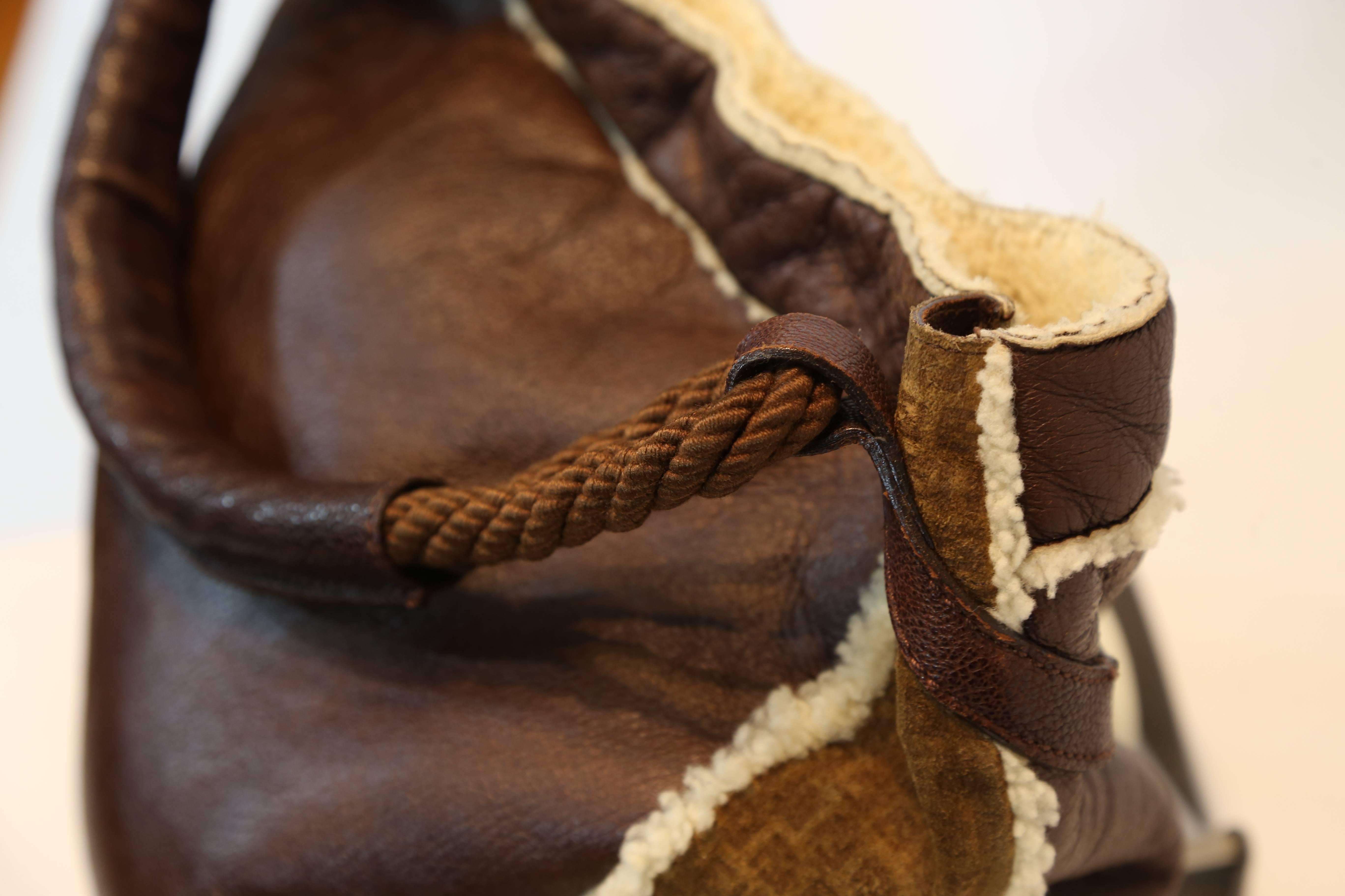 Fendi Brown Suede and Shearling Bag 1