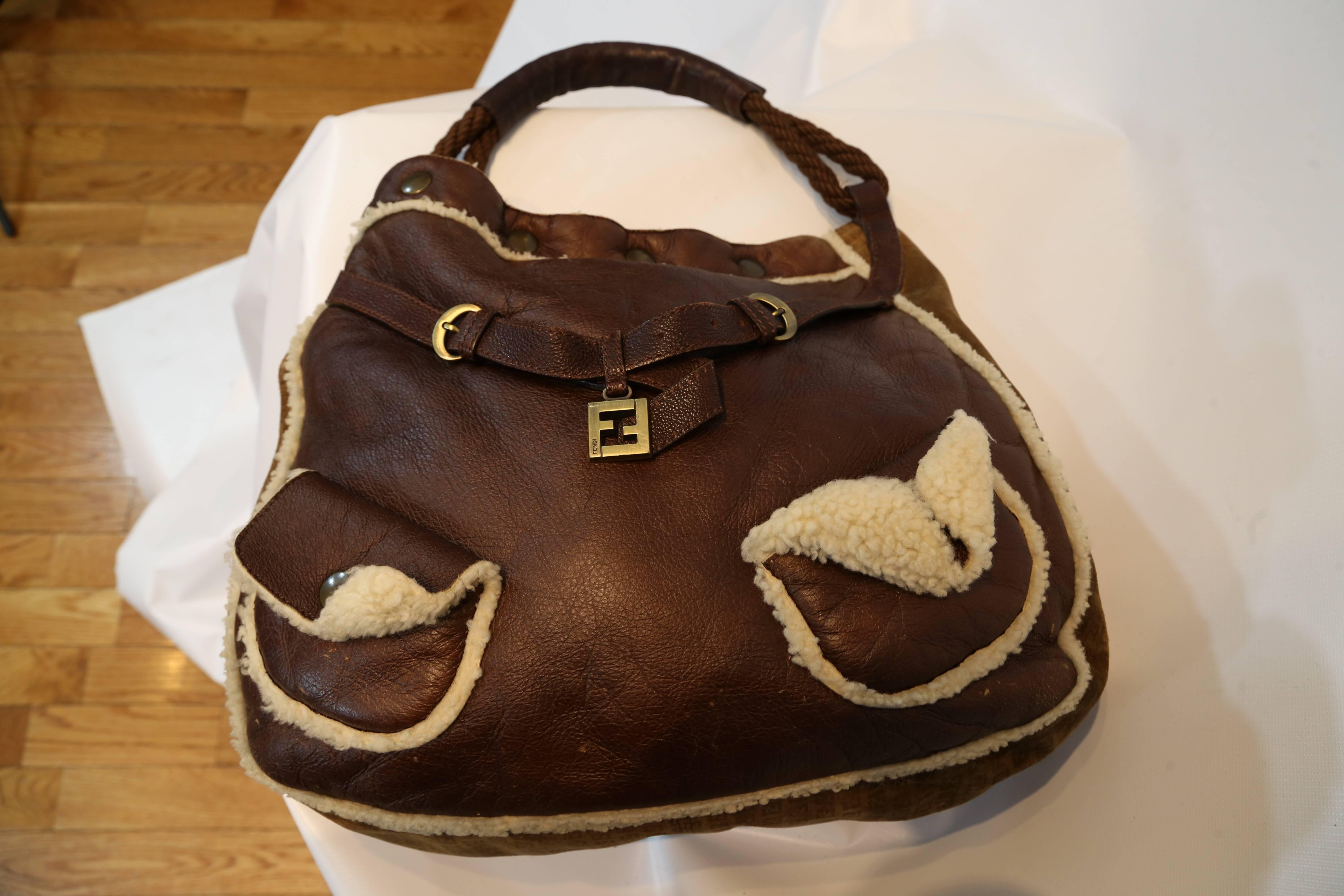 Fendi Brown Suede and Shearling Bag 4