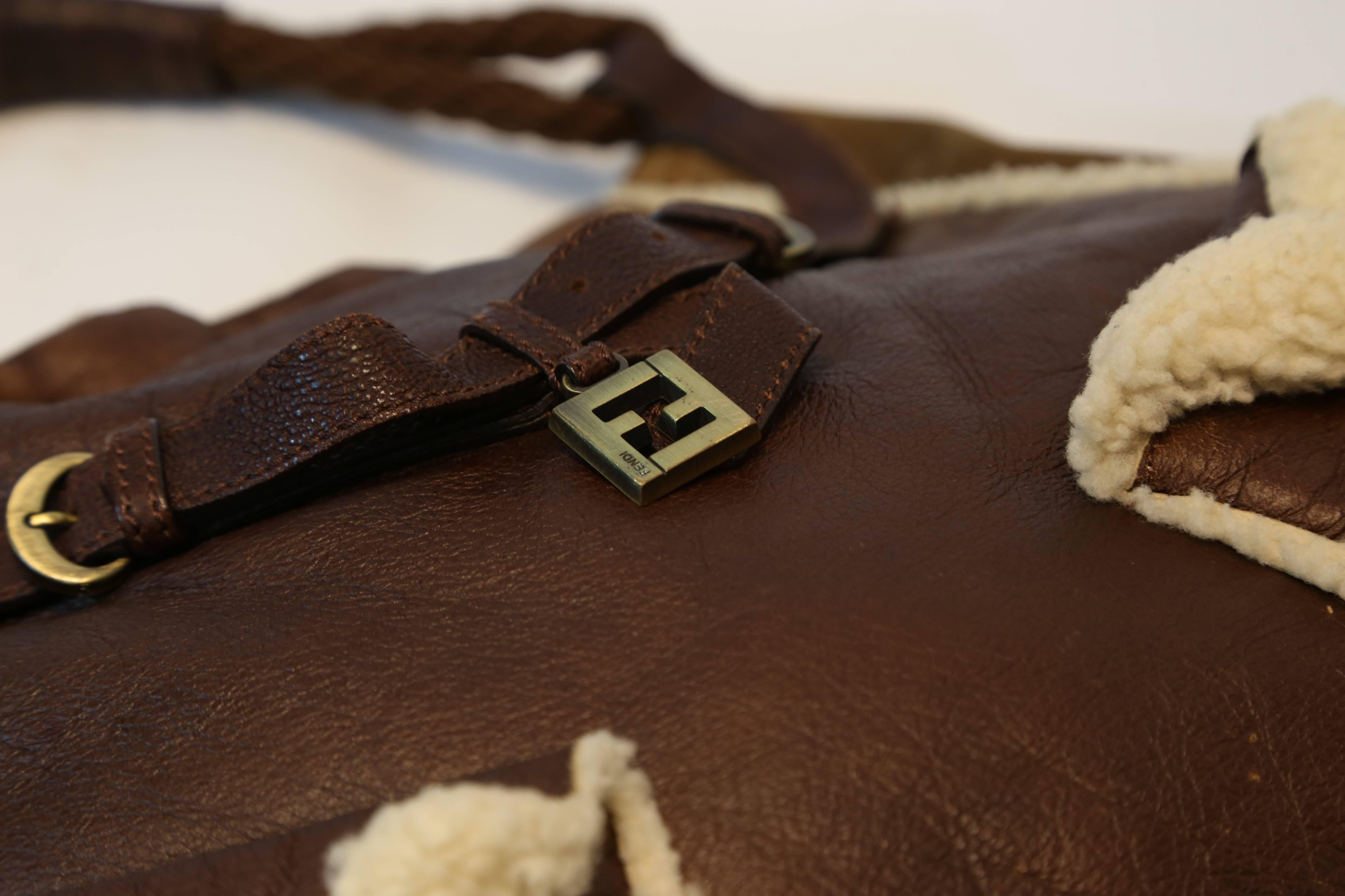 Fendi Brown Suede and Shearling Bag 3