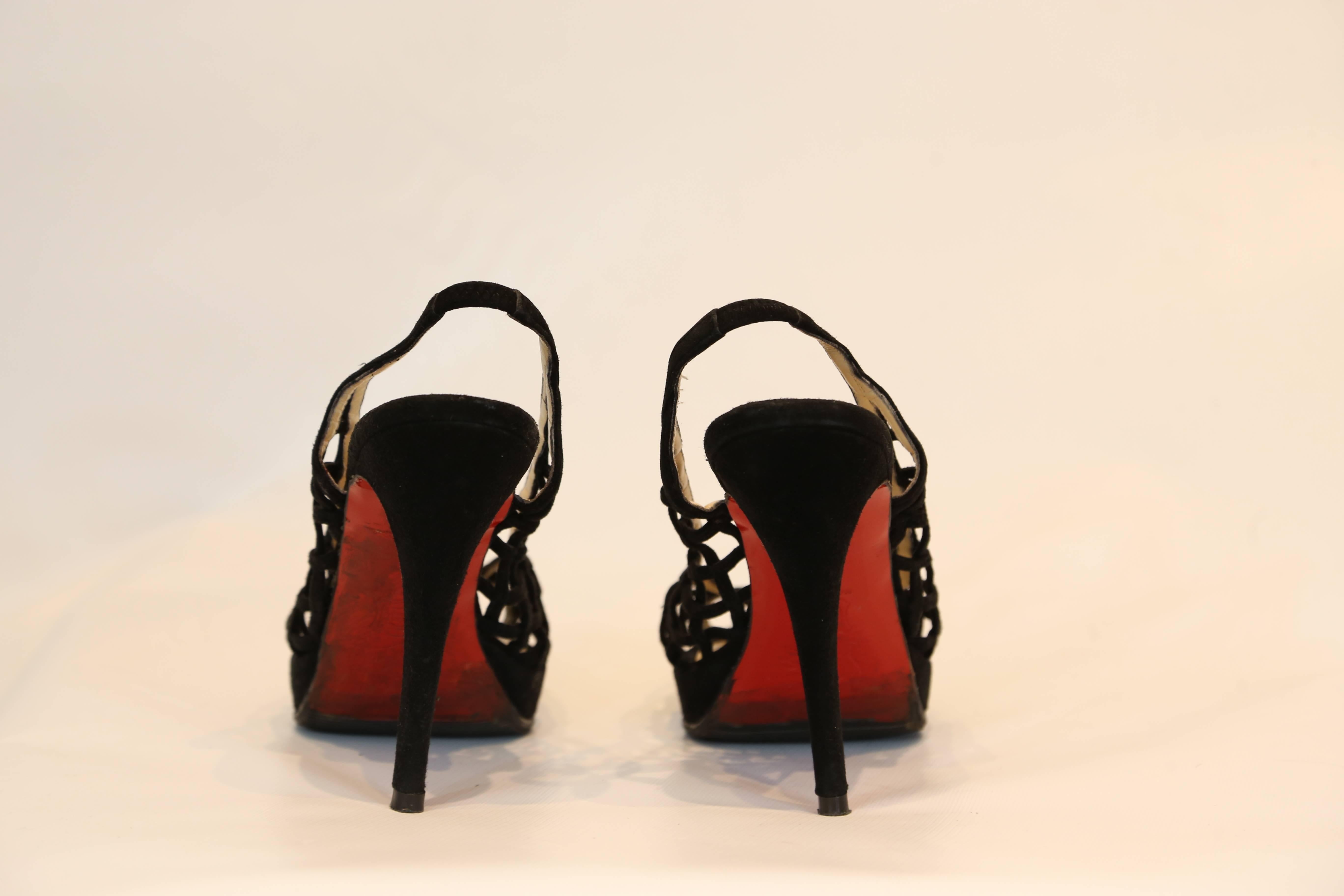 Christian Louboutin Black Suede Cutout Slingback In Excellent Condition In New York, NY