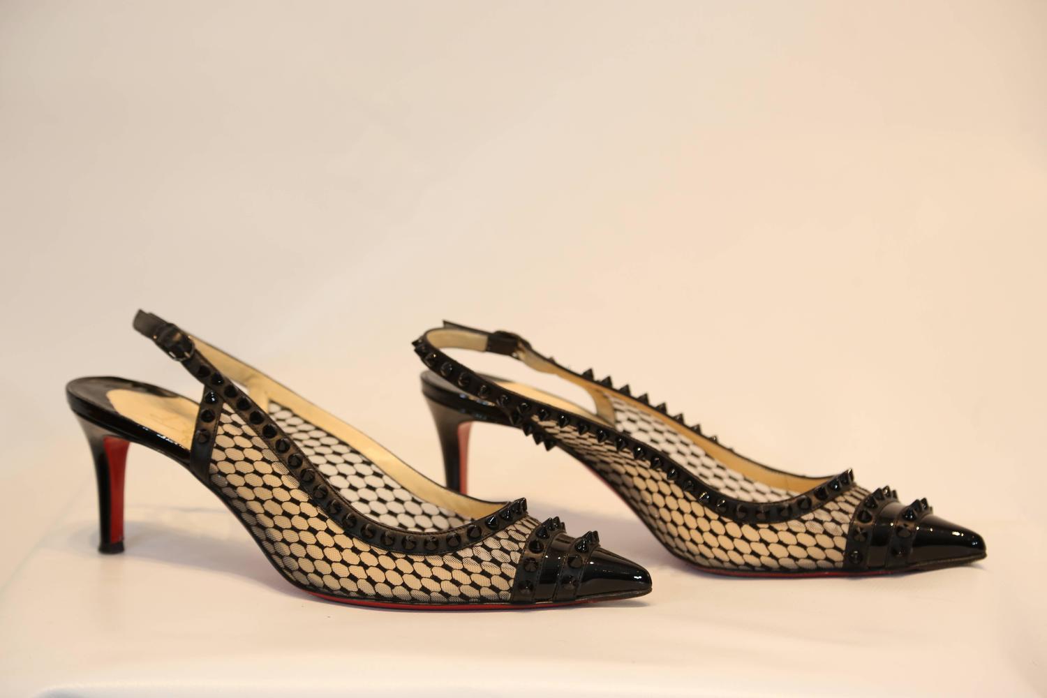 Christian Louboutin Black Kitten Heel Slingback at 1stdibs