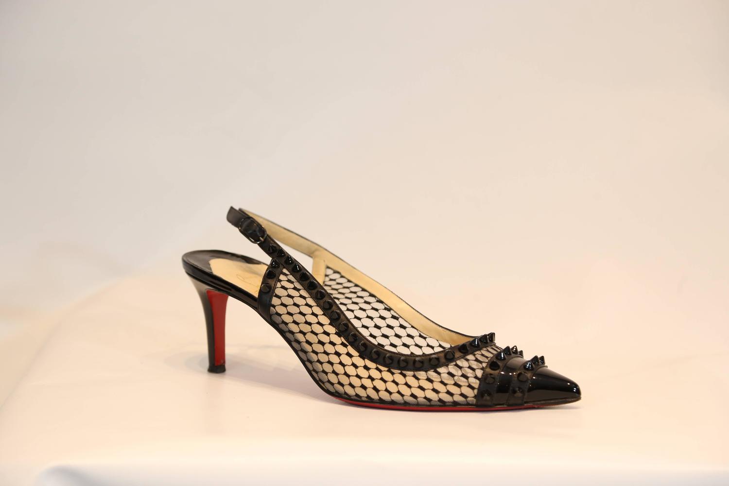 Christian Louboutin Black Kitten Heel Slingback at 1stdibs