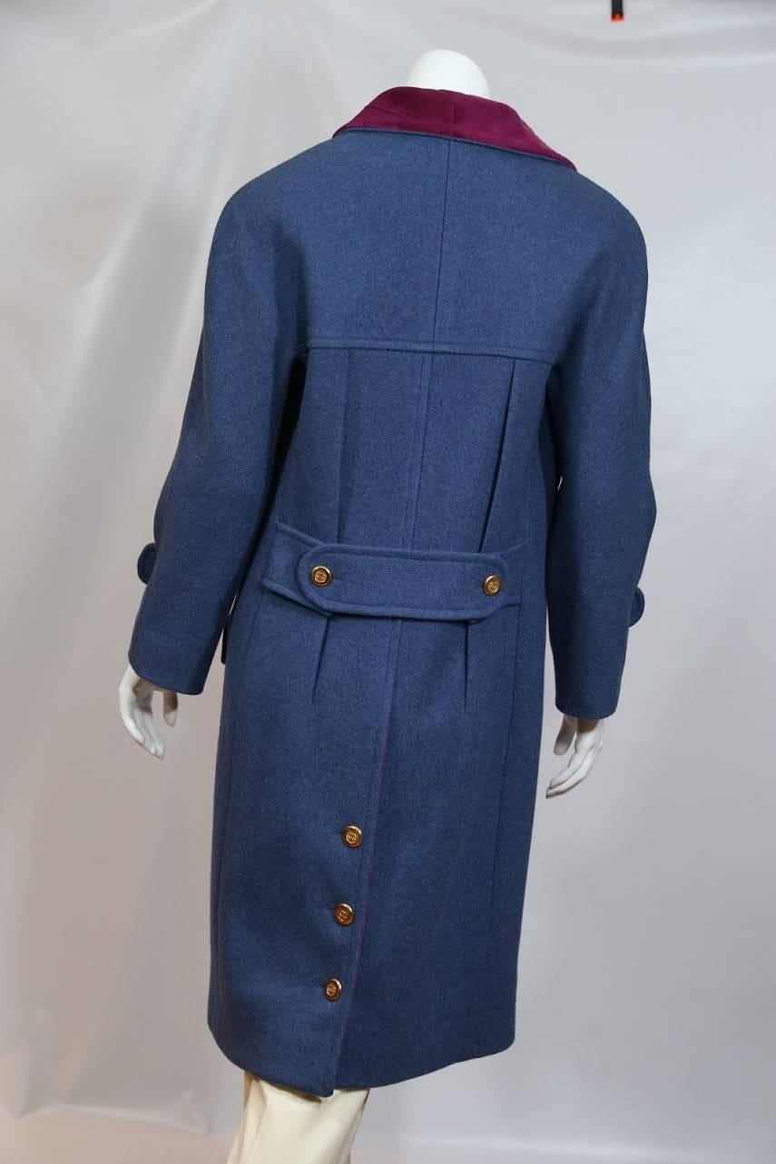 Purple Chanel Blue Wool coat With Pink Collar