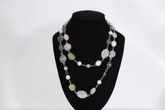 Chanel Silver Necklace With Purple and Green Stones