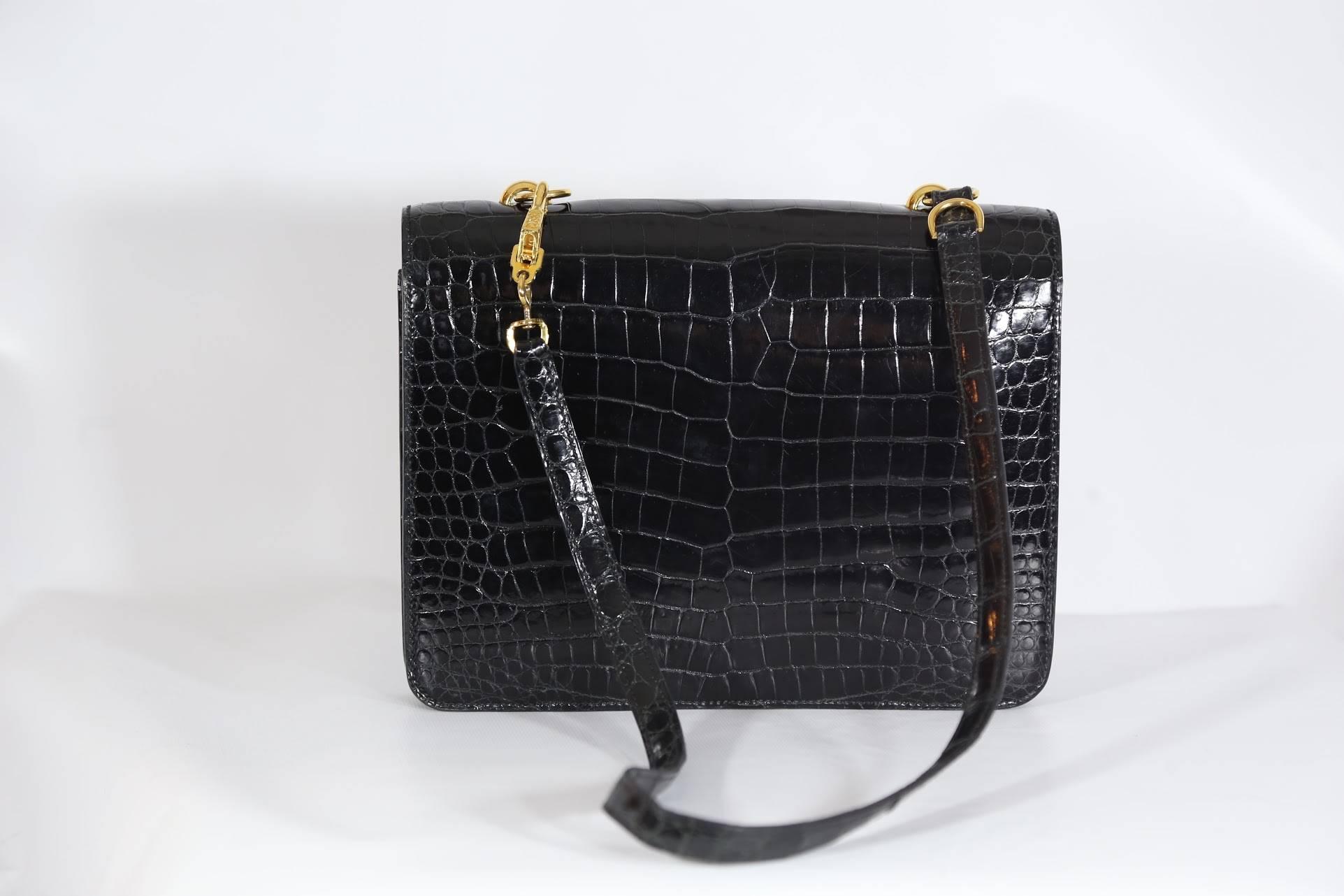 Women's Hermes Black Porosus Crocodile Sandrine Bag