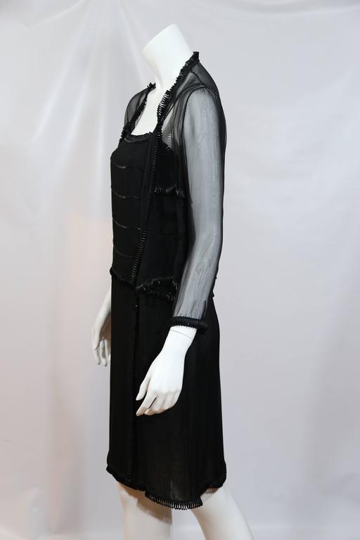 Chanel Black Sheer Dress With Beaded Trim and Shrug For Sale at 1stDibs