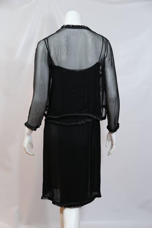Chanel Black Sheer Dress With Beaded Trim and Shrug For Sale at 1stDibs