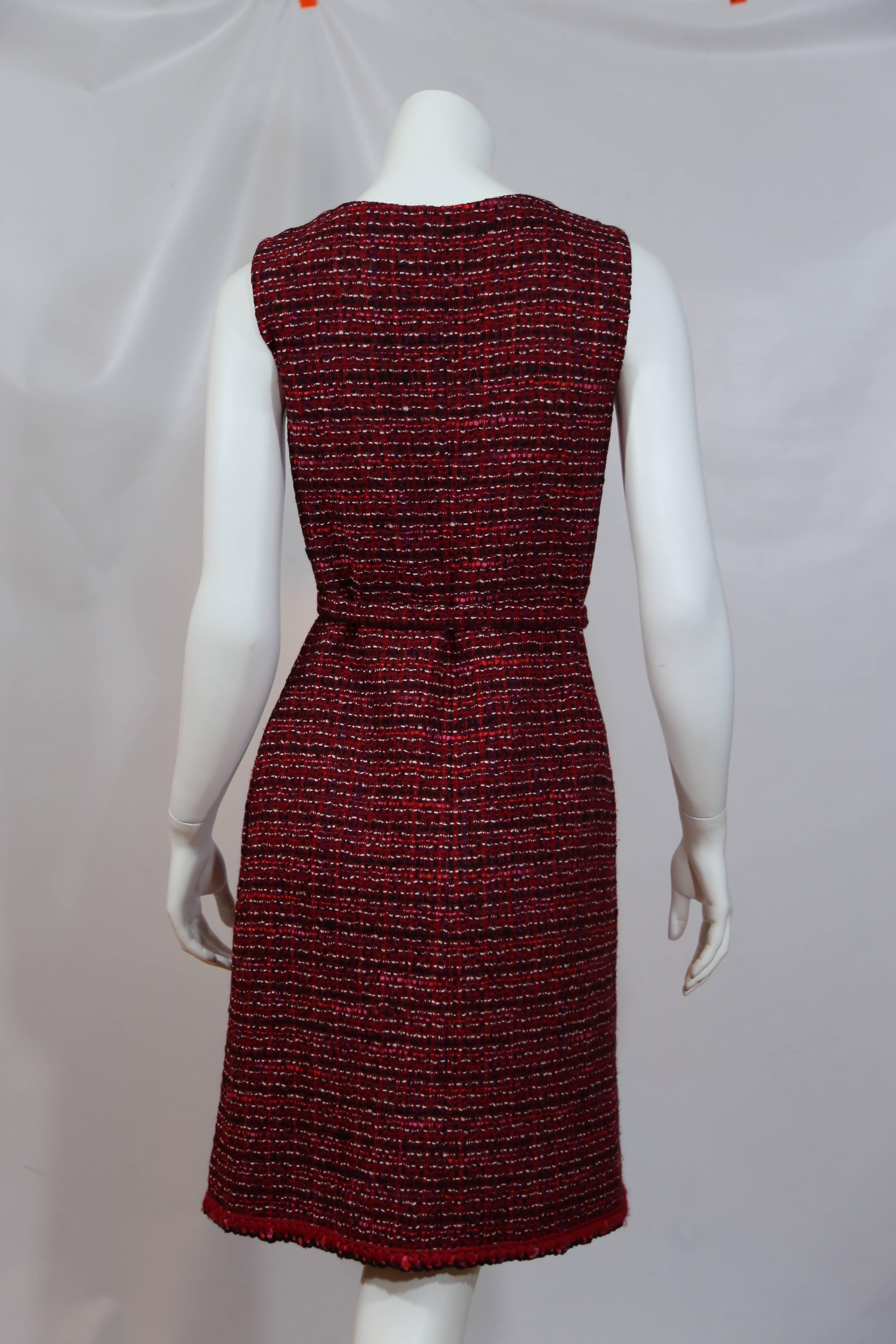 Chanel Red Wool Tweed Dress and  Jacket In Excellent Condition In New York, NY