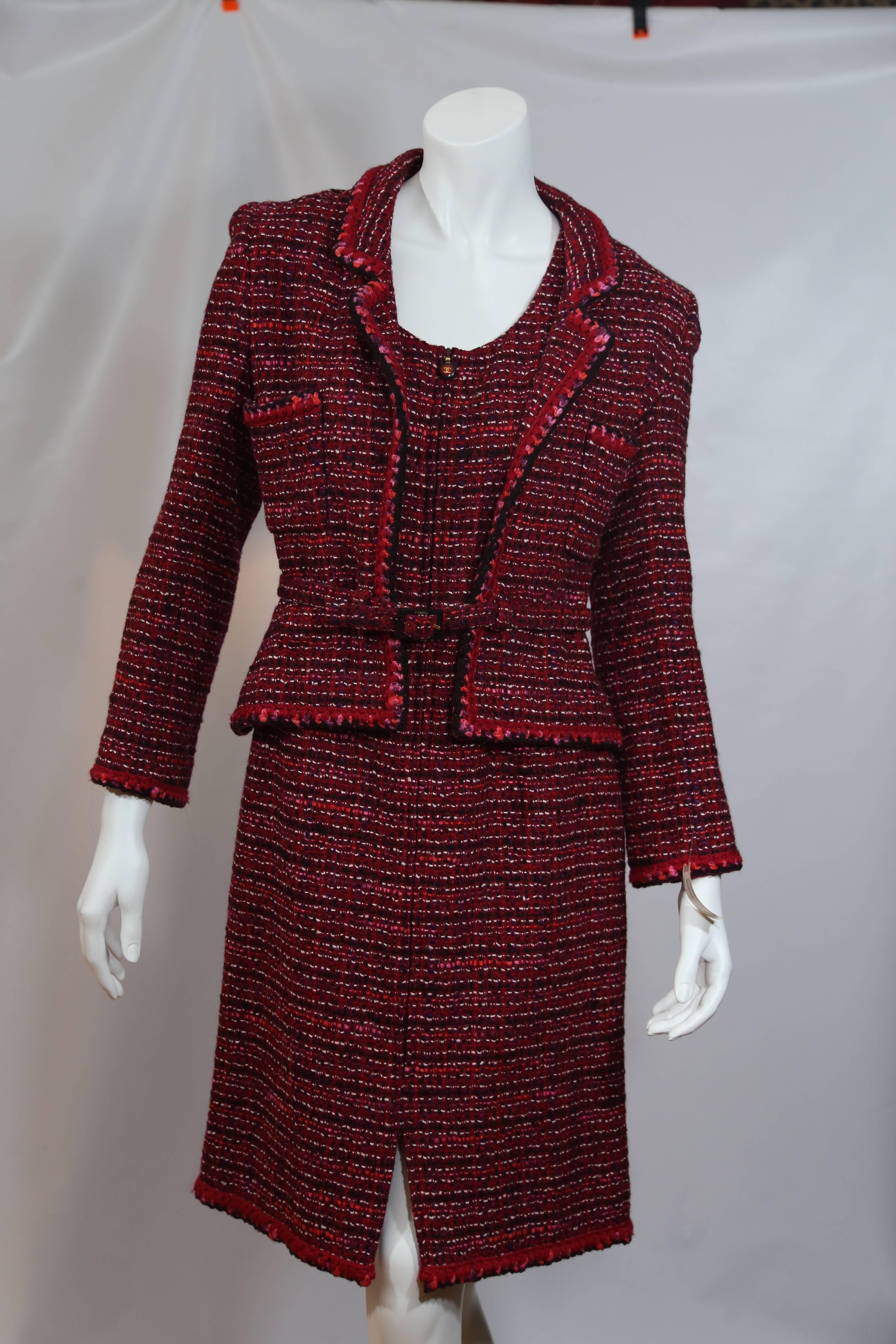 Women's Chanel Red Wool Tweed Dress and  Jacket