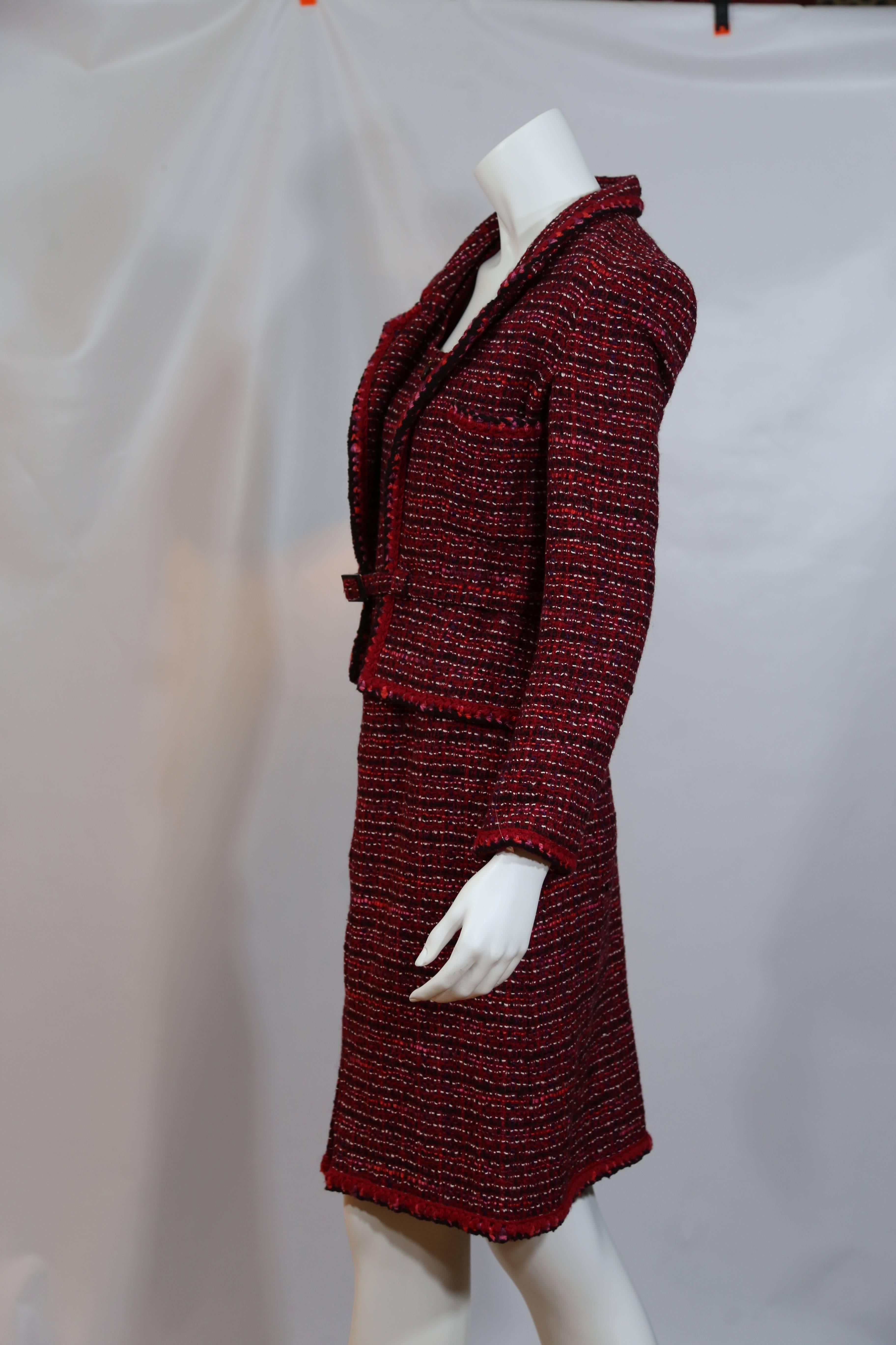 Chanel Red Wool Tweed Dress and  Jacket 1
