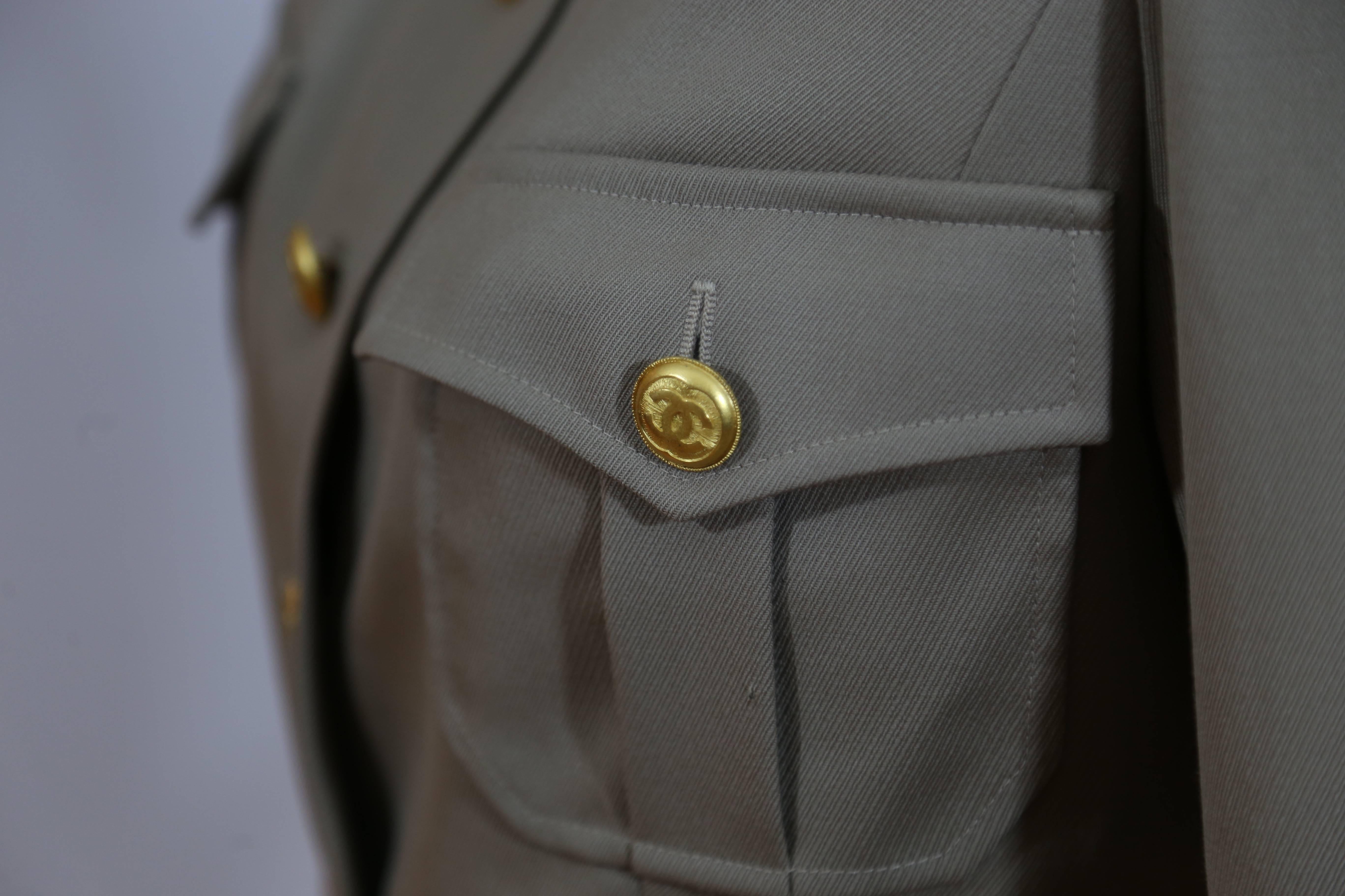 Gray Chanel Taupe Pantsuit With Gold Buttons