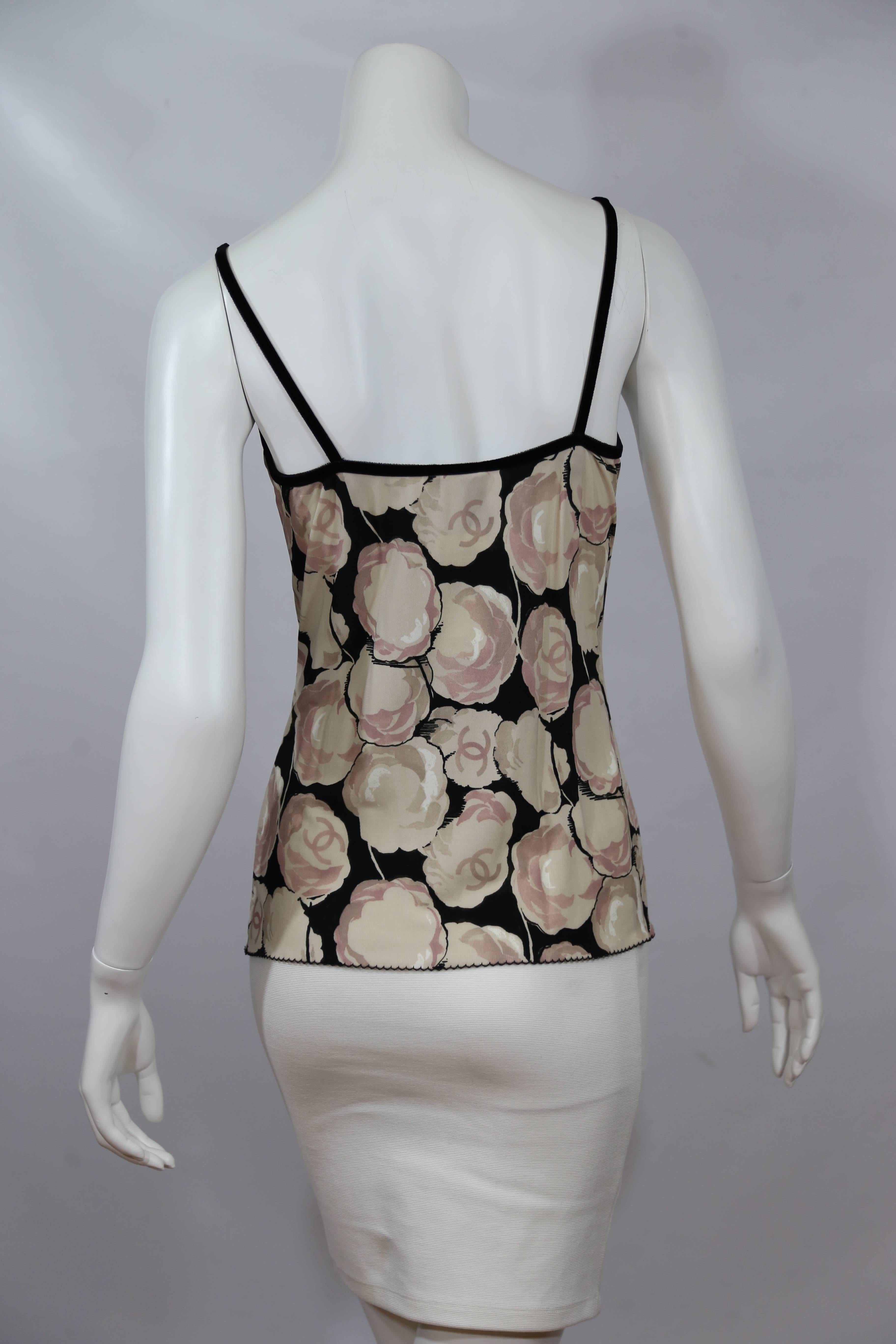Chanel Black, Tan, and Pink Print Top In Excellent Condition In New York, NY
