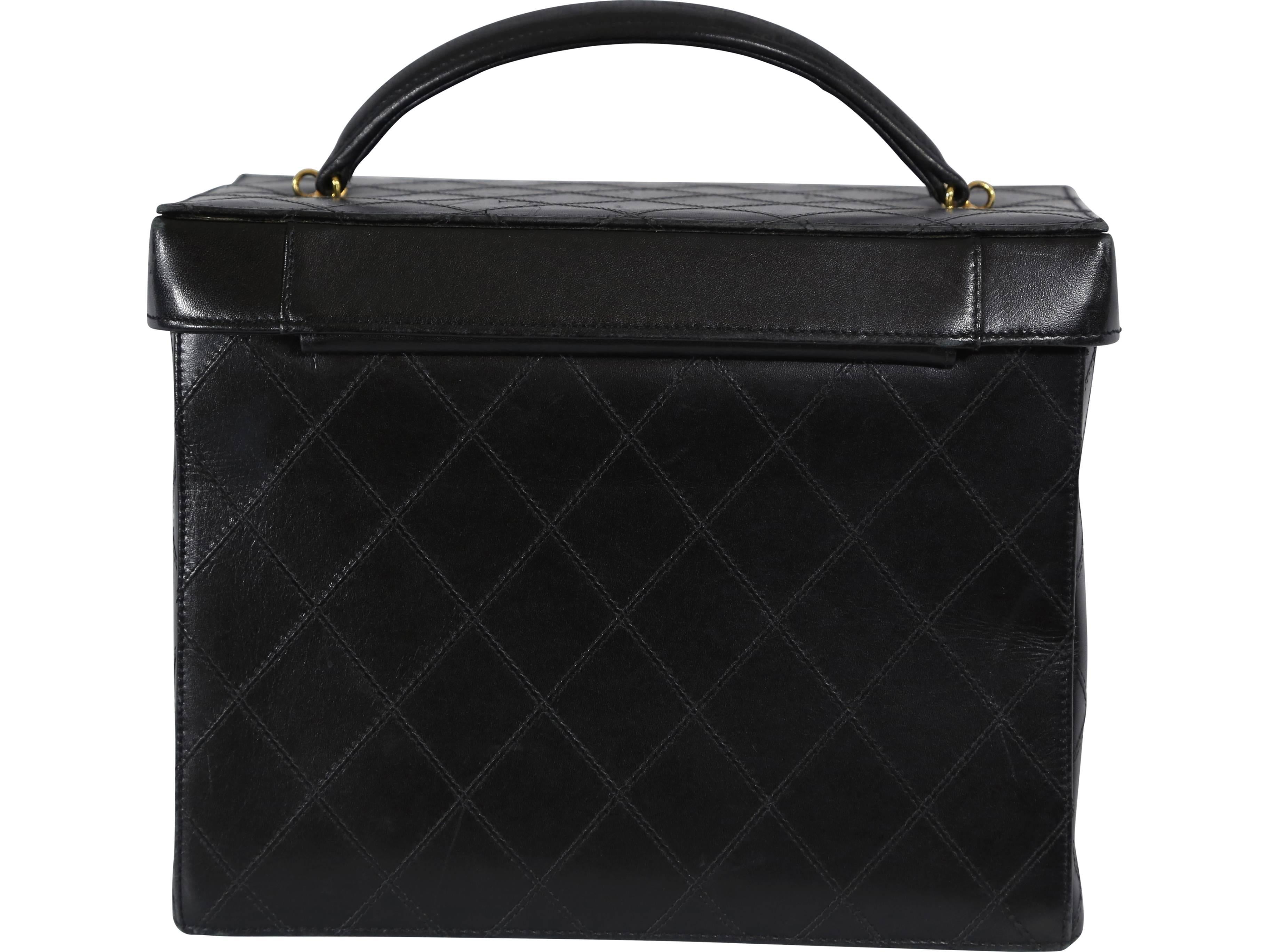 Chanel Black Leather Trunk Case Handbag In Excellent Condition In New York, NY