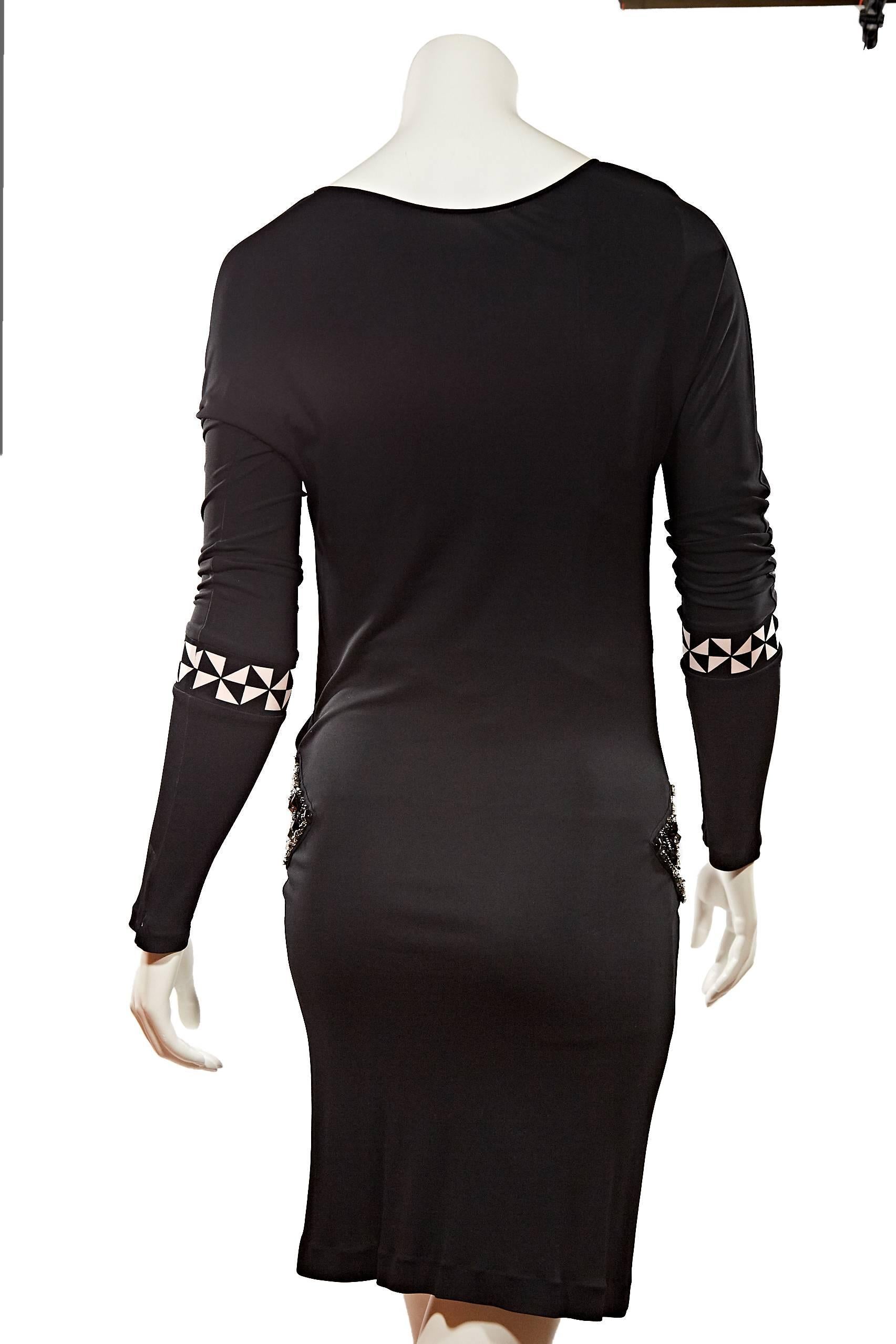 Emilio Pucci Black Viscose Dress w/ Rhinestone Applique In Excellent Condition In New York, NY