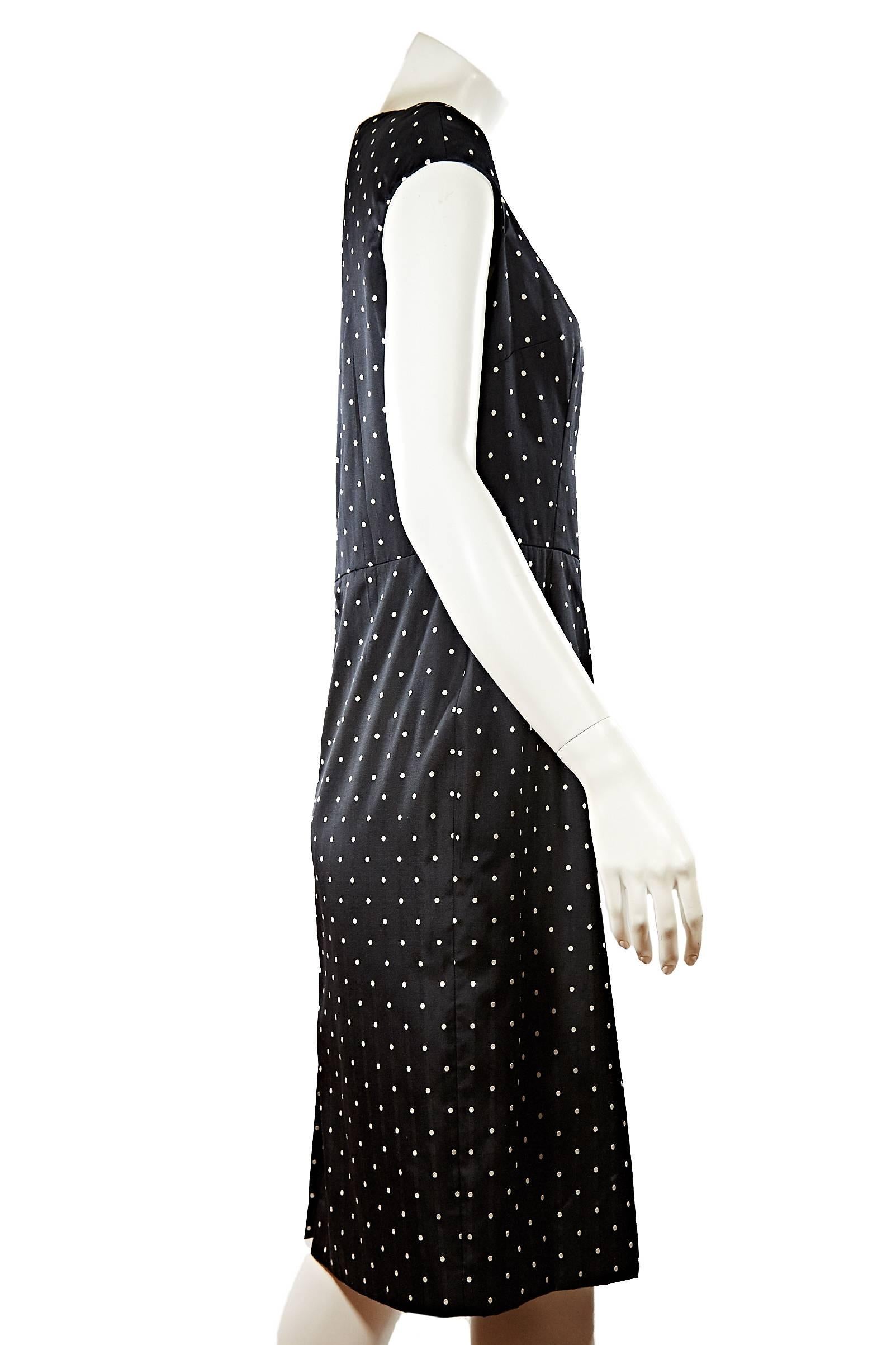 Christian Dior Black Polka Dot Cap Sleeve Sheath Dress In Good Condition In New York, NY