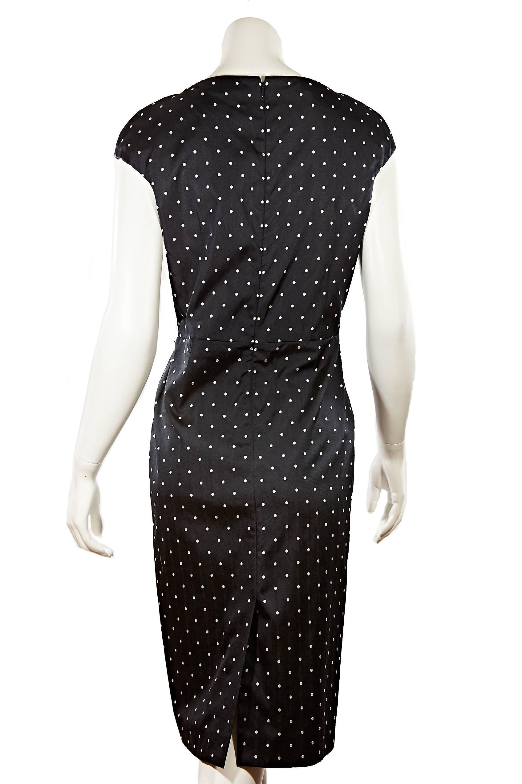 Women's Christian Dior Black Polka Dot Cap Sleeve Sheath Dress