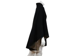 Etro Black Wool Cape with Leather Trim