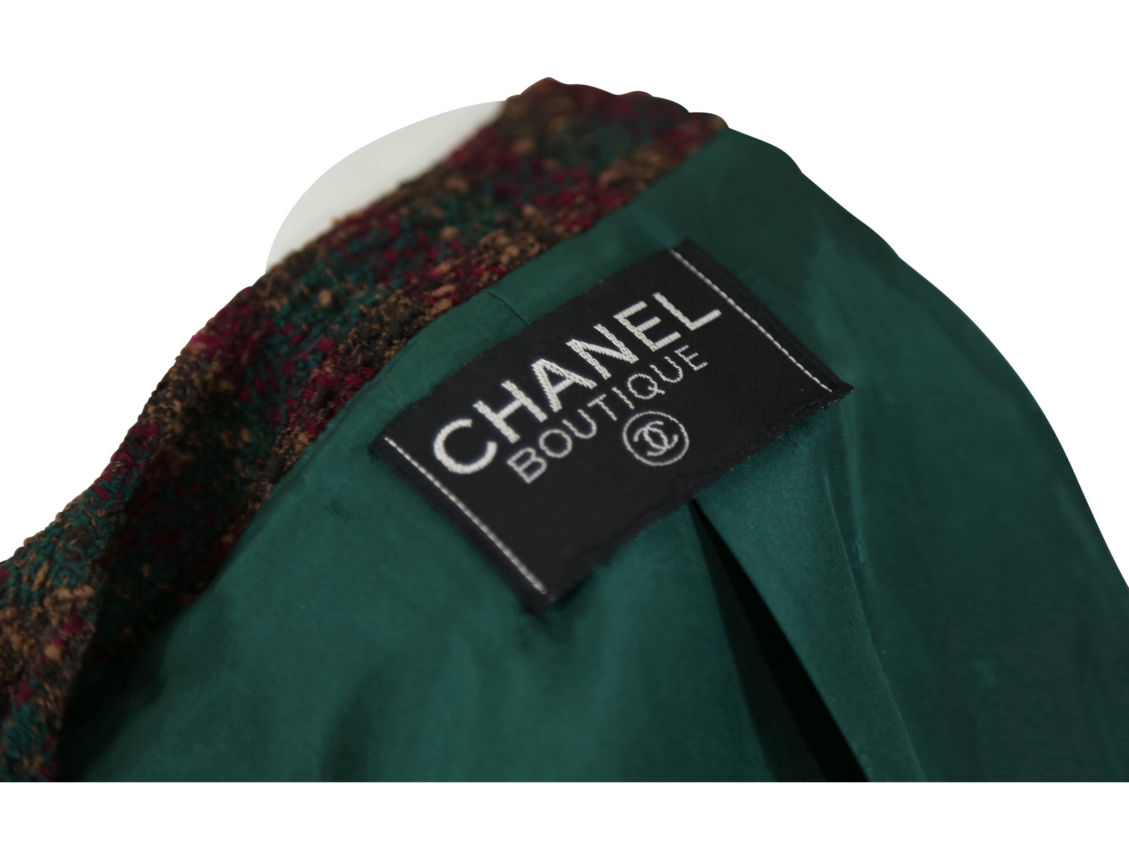 Chanel Green and Eggplant Checkered Tweed Jacket In Excellent Condition In New York, NY