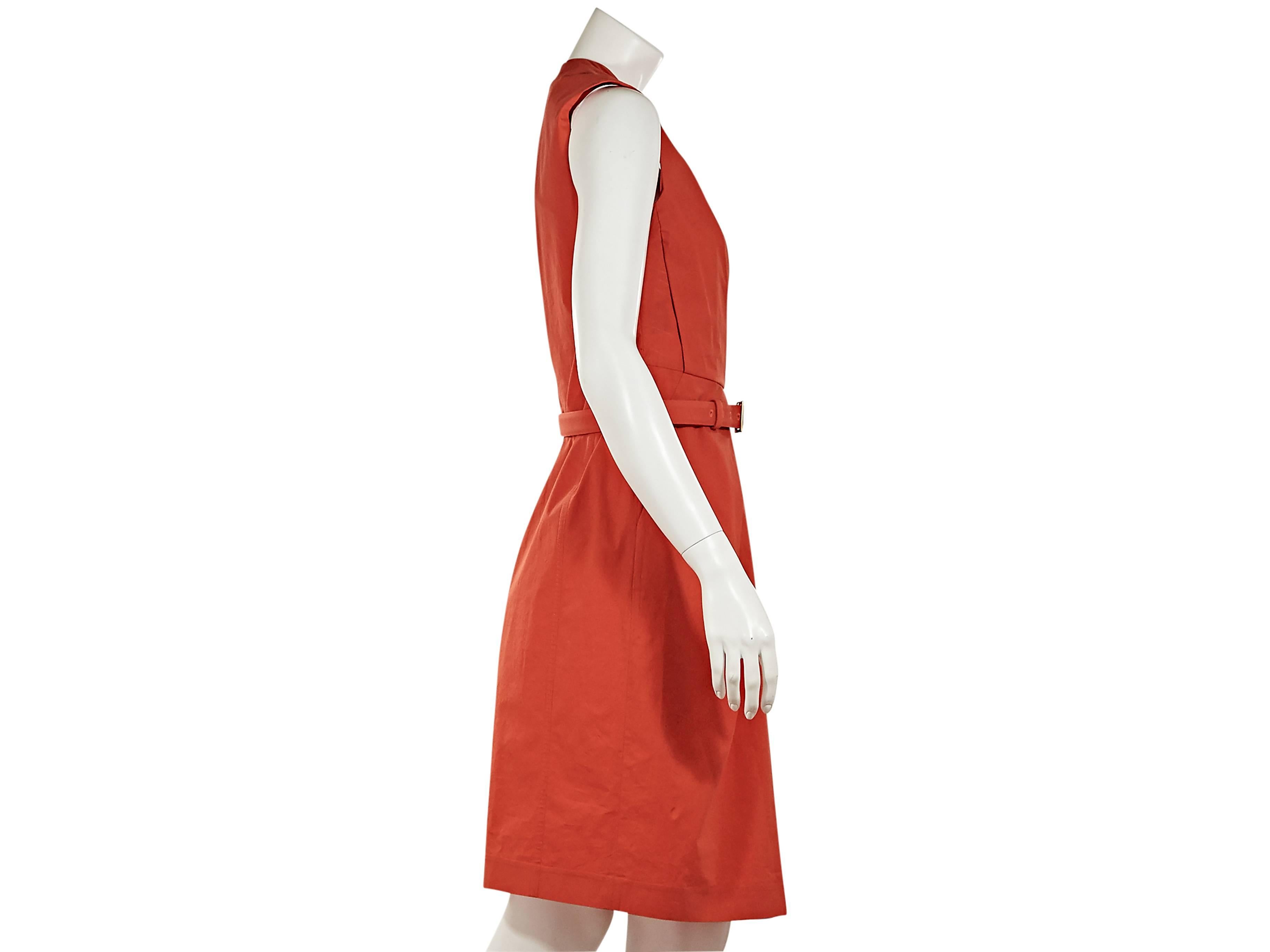 Red Orange Salvatore Ferragamo Cotton Belted Dress