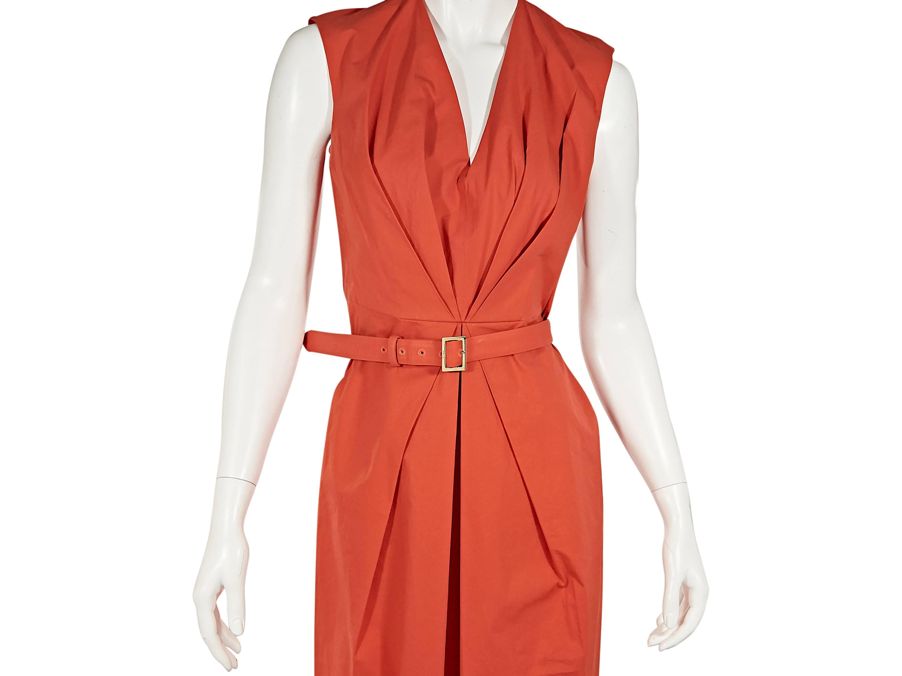 Orange Salvatore Ferragamo Cotton Belted Dress In Excellent Condition In New York, NY