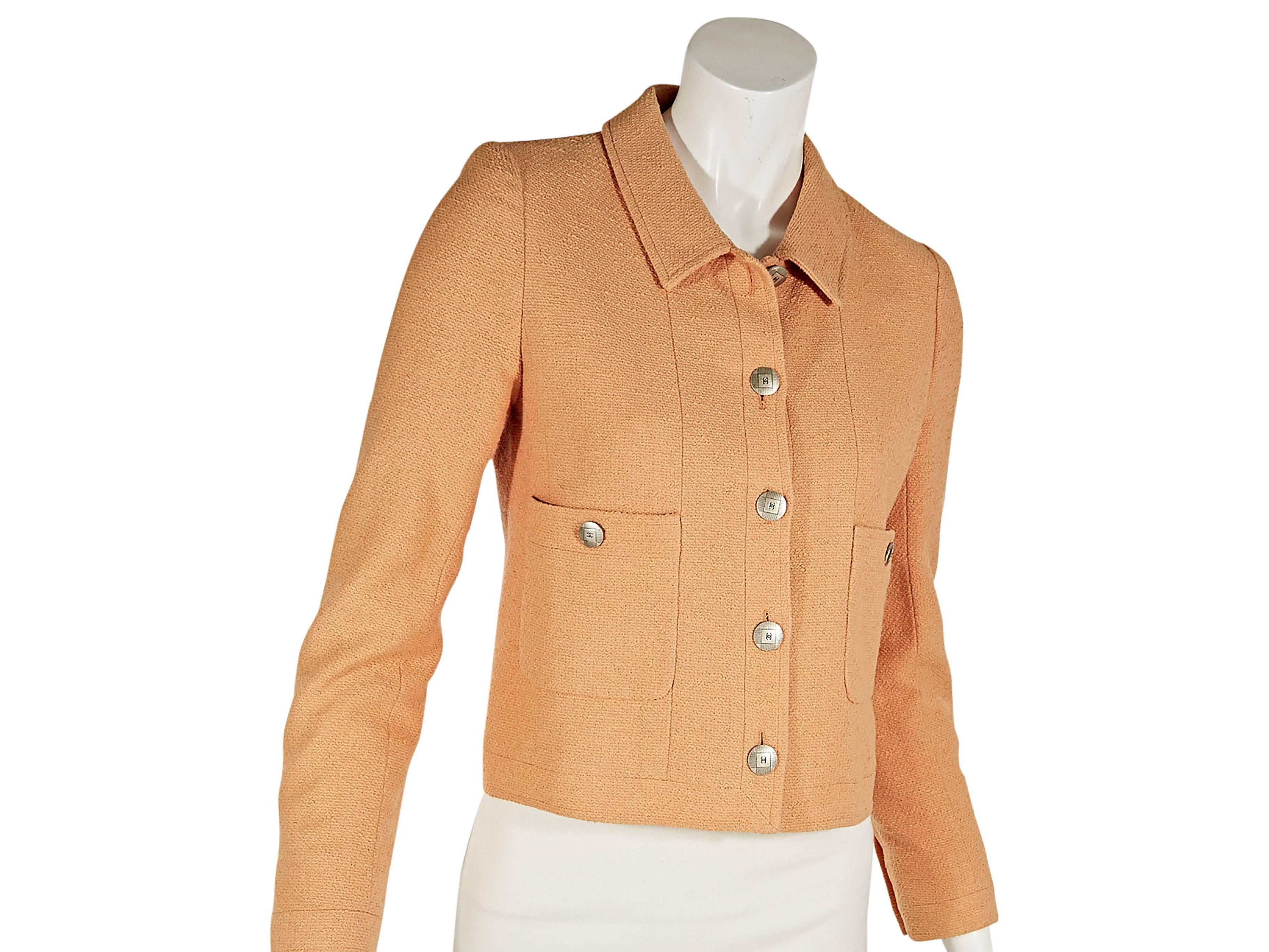 Peach Chanel Textured Cotton Jacket In Excellent Condition In New York, NY