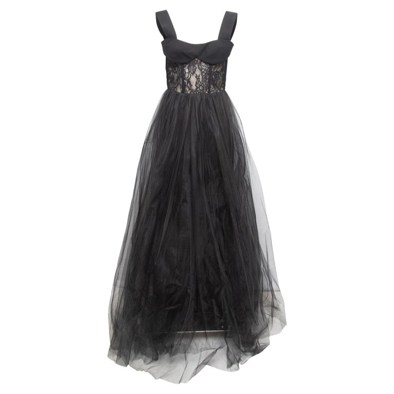 Rasario Black Sleeveless Lace & Tulle Evening Gown For Sale