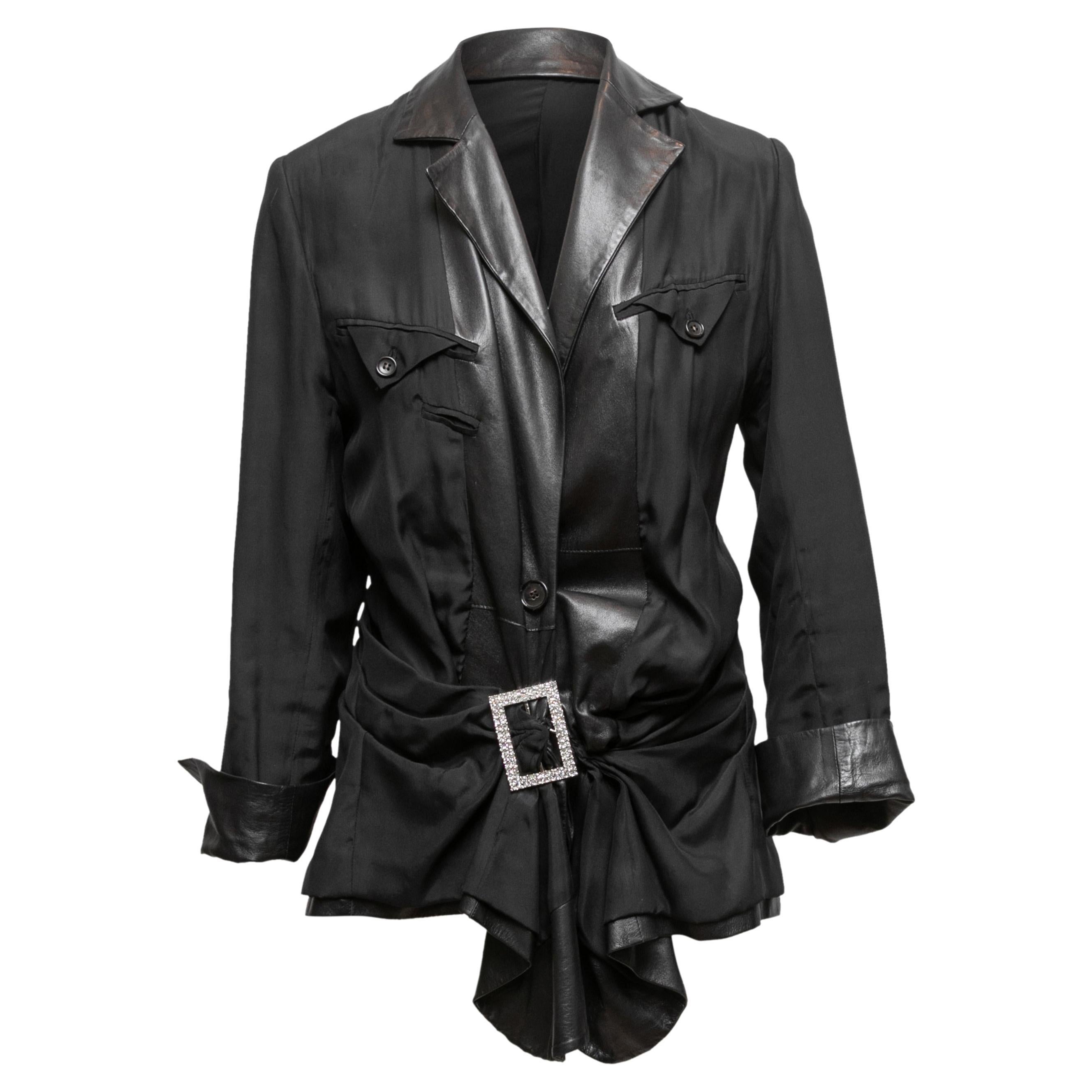 Black Christian Dior Leather-Trimmed Jacket Size US S/M For Sale