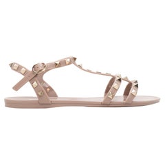 Taupe Valentino flache Sandalen mit Nieten aus Gummi mit Rockstud Größe 38