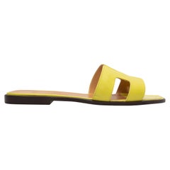 Yellow Hermes Leather Flat Slide Sandals Size 39