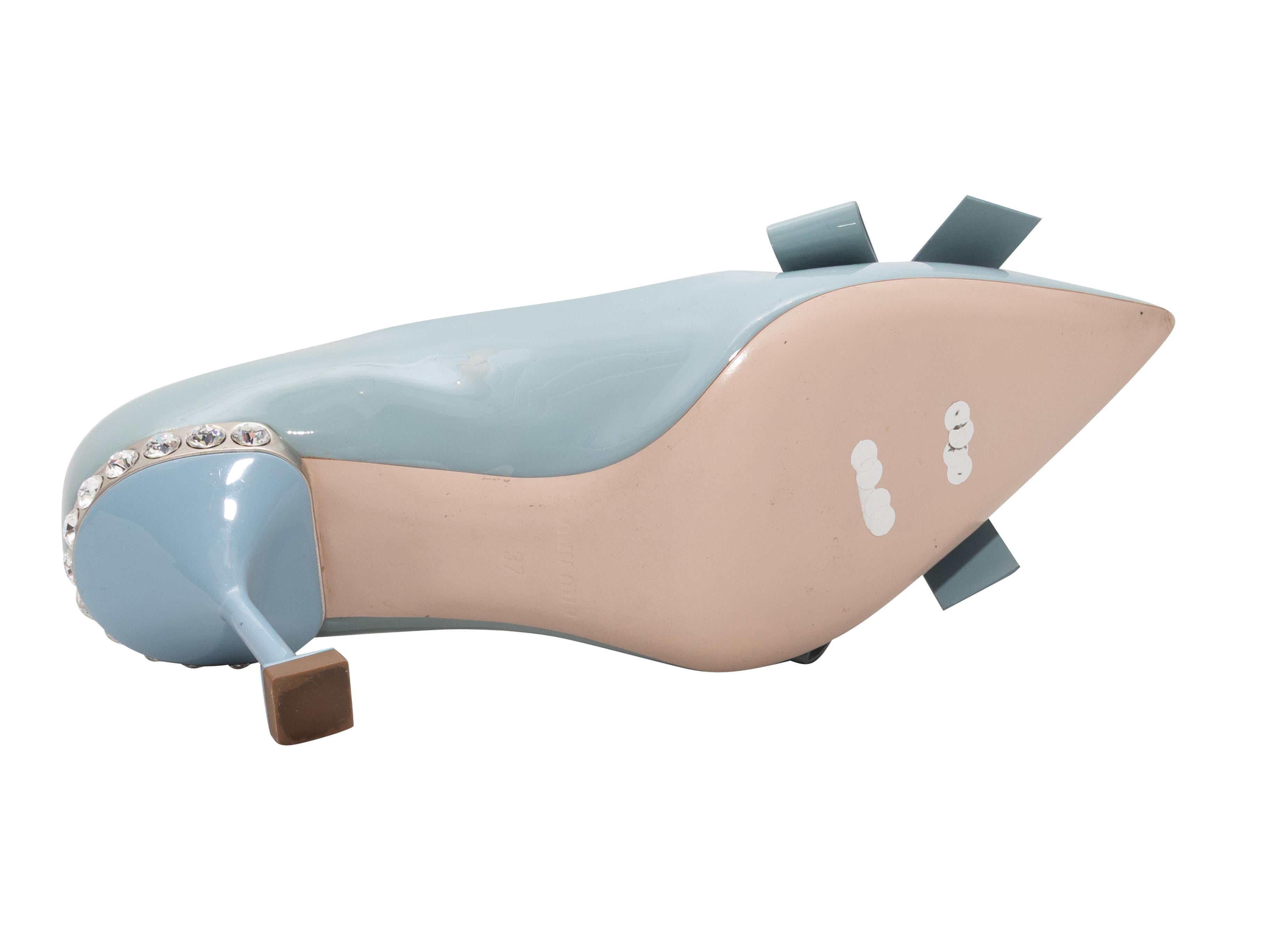 Women's Light Blue Miu Miu Pointed-Toe Crystal Bow Pumps Size 37 For Sale