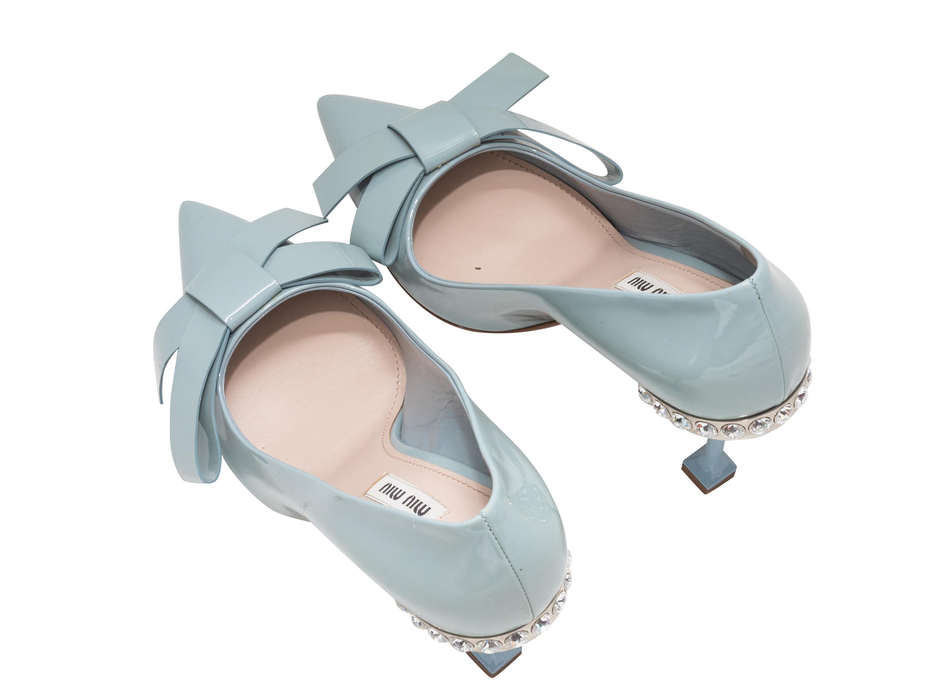 Gray Light Blue Miu Miu Pointed-Toe Crystal Bow Pumps Size 37 For Sale
