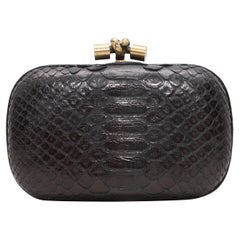 Black Bottega Veneta Small Python Hard Shell Clutch