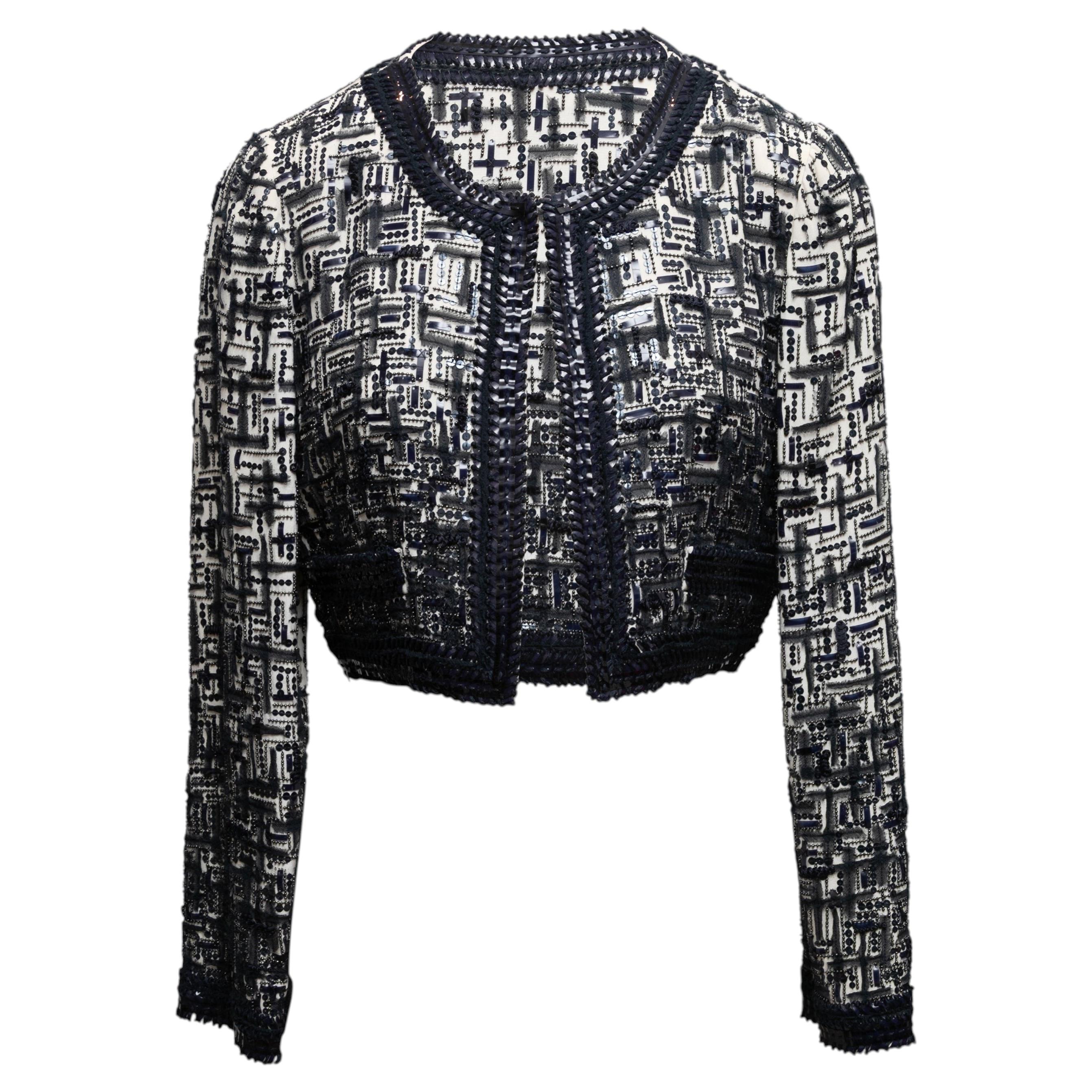 Black & White Oscar de la Renta Boucle Evening Jacket Size US S