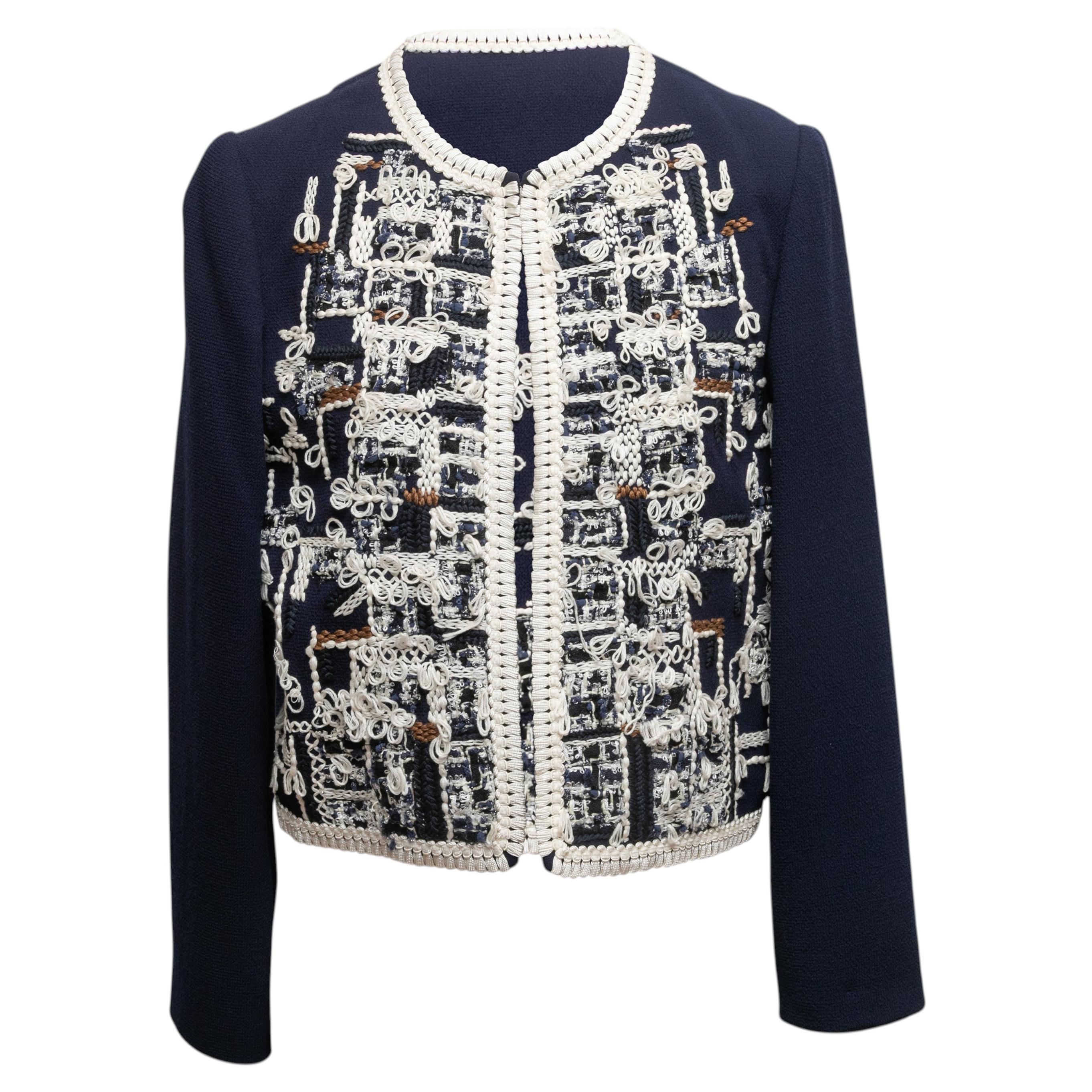 Veste brodée Oscar de la Renta bleu marine et blanche, taille S (US)
