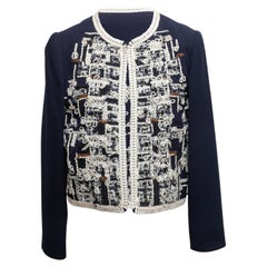 Chaqueta bordada de Oscar de la Renta en azul marino y blanco, talla S (EE. UU.)
