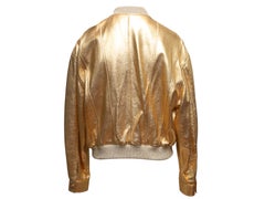 Gold Celine Metallic Leather Bomber Jacket Size FR 36