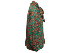 Vintage Orange & Multicolor Saint Laurent Leaf Print Pussy Bow Blouse Size FR 34