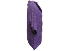 Purple Issey Miyake Wool-Blend Plisse Short Sleeve Button-Up Designer Size 2