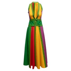 Vintage Yellow & Multicolor Sant Angelo Canvas & Leather Color Block Skirt Set S