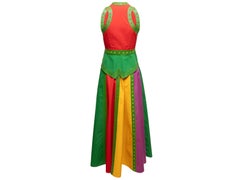 Vintage Yellow & Multicolor Sant Angelo Canvas & Leather Color Block Skirt Set S