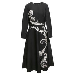 Black & White Oscar de la Renta Embroidered Long Sleeve Dress Size US S