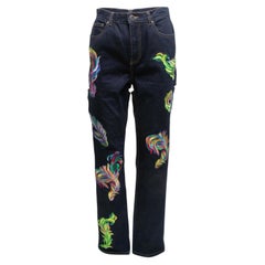 Dark Wash & Multicolor Area Embroidered Cutout Jeans Size US 4