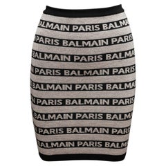 Schwarz-beiger „Balmain Spellout“-Strickrock in Bodycon-Passform, Größe FR 34