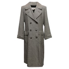 Vintage black and white long double-breasted houndstooth coat by Yves Saint Laur