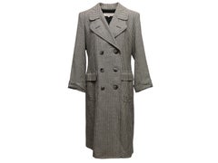 Vintage black and white long double-breasted houndstooth coat by Yves Saint Laur