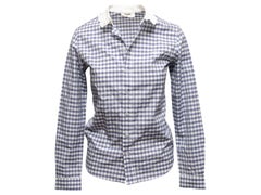 Camicia a maniche lunghe con bottoni a quadretti blu e bianchi di Celine