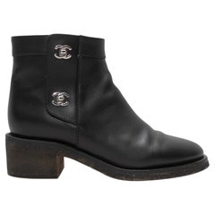 Black Chanel CC Turn-Lock Ankle Boots Size 39